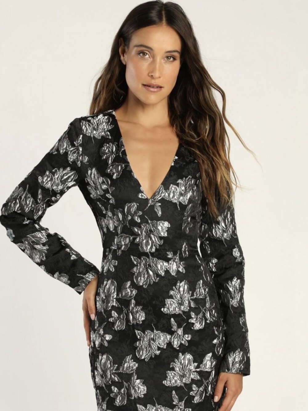 Lulus Elegant Taste Black and Silver Floral Jacquard Mini Dress NWT - Picture 2 of 9